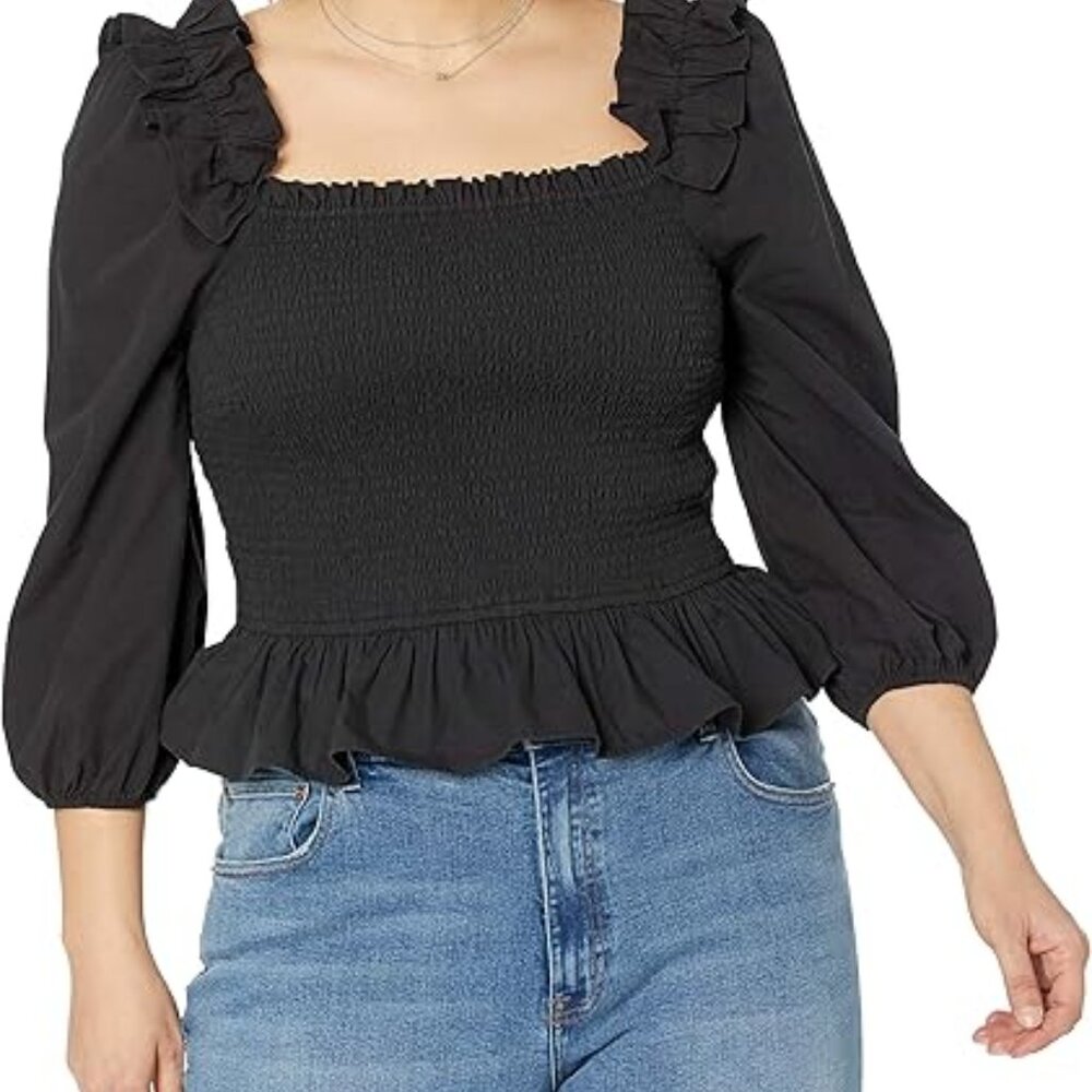 RUFFLED SMOKED LONG SLEEVE TOP